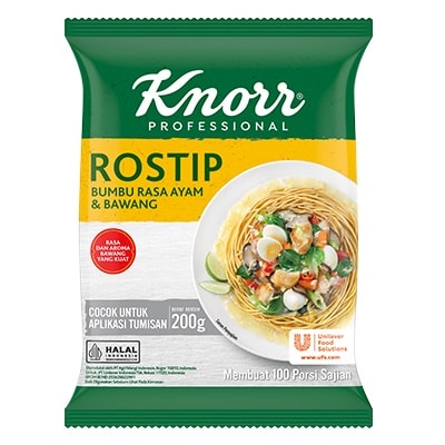 Knorr Rostip 200g - Knorr Rostip, chicken and garlic flavored seasoning. Creates a stir-fry dish with an enhanced fried-garlic aroma and a delicious touch of flavor.