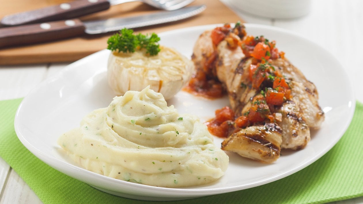 Grilled Chicken with Roasted Garlic and Herbs Mashed Potato