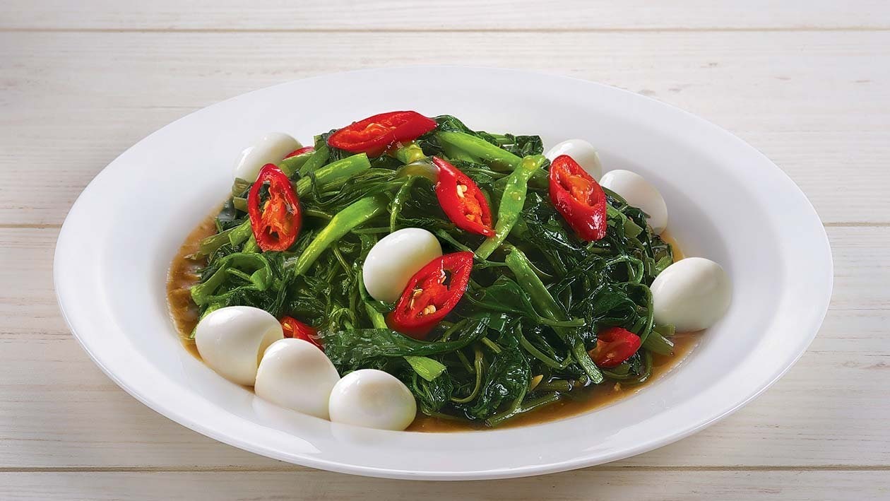 Stir Fried Kale With Quail Eggs – - Recipe
