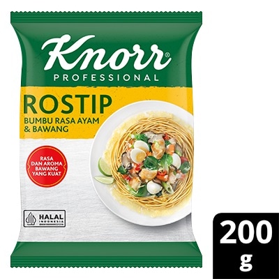 Knorr Rostip 200g - Knorr Rostip, bumbu penyedap rasa ayam dan bawang. Menghasilkan tumisan dengan aroma bawang putih goreng yang kuat dan rasa yang lezat