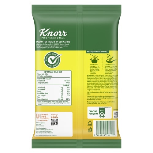 Knorr Bumbu Ekstrak Daging Ayam 500g - Knorr Chicken Powder, yang terbuat dari daging ayam asli menghasilkan kaldu dengan cita rasa yang mantap dan praktis