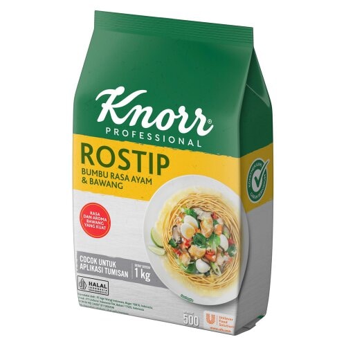 Knorr Bumbu Pelezat Rasa Ayam Rostip 1Kg - Penyedap yang diperkaya bawang putih & lada asli untuk aroma rasa tumisan terbaik.