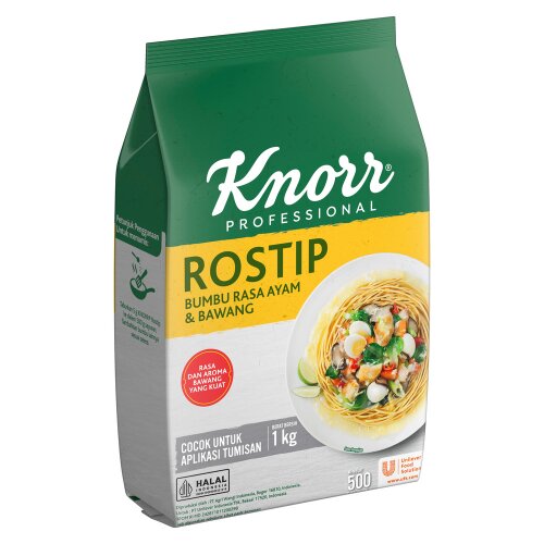 Knorr Bumbu Pelezat Rasa Ayam Rostip 1Kg - Penyedap yang diperkaya bawang putih & lada asli untuk aroma rasa tumisan terbaik.