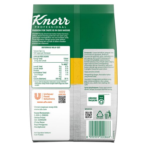 Knorr Bumbu Pelezat Rasa Ayam Rostip 1Kg - Penyedap yang diperkaya bawang putih & lada asli untuk aroma rasa tumisan terbaik.