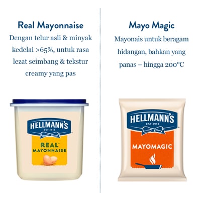 Hellmann’s Real Mayonnaise - Hellmann's Real Mayonnaise, dengan rasa lezat yang seimbang dan tekstur creamy yang pas, pilihan terbaik untuk masakan Anda!