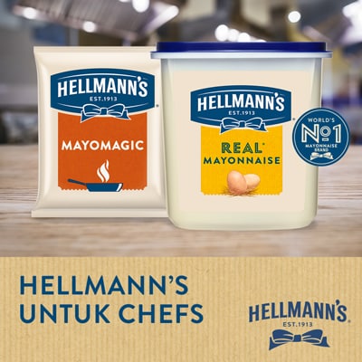 Hellmann's Real Mayonnaise Tub 3L - Hellmann's Real Mayonnaise, dengan rasa lezat yang seimbang dan tekstur creamy yang pas, pilihan terbaik untuk masakan Anda!