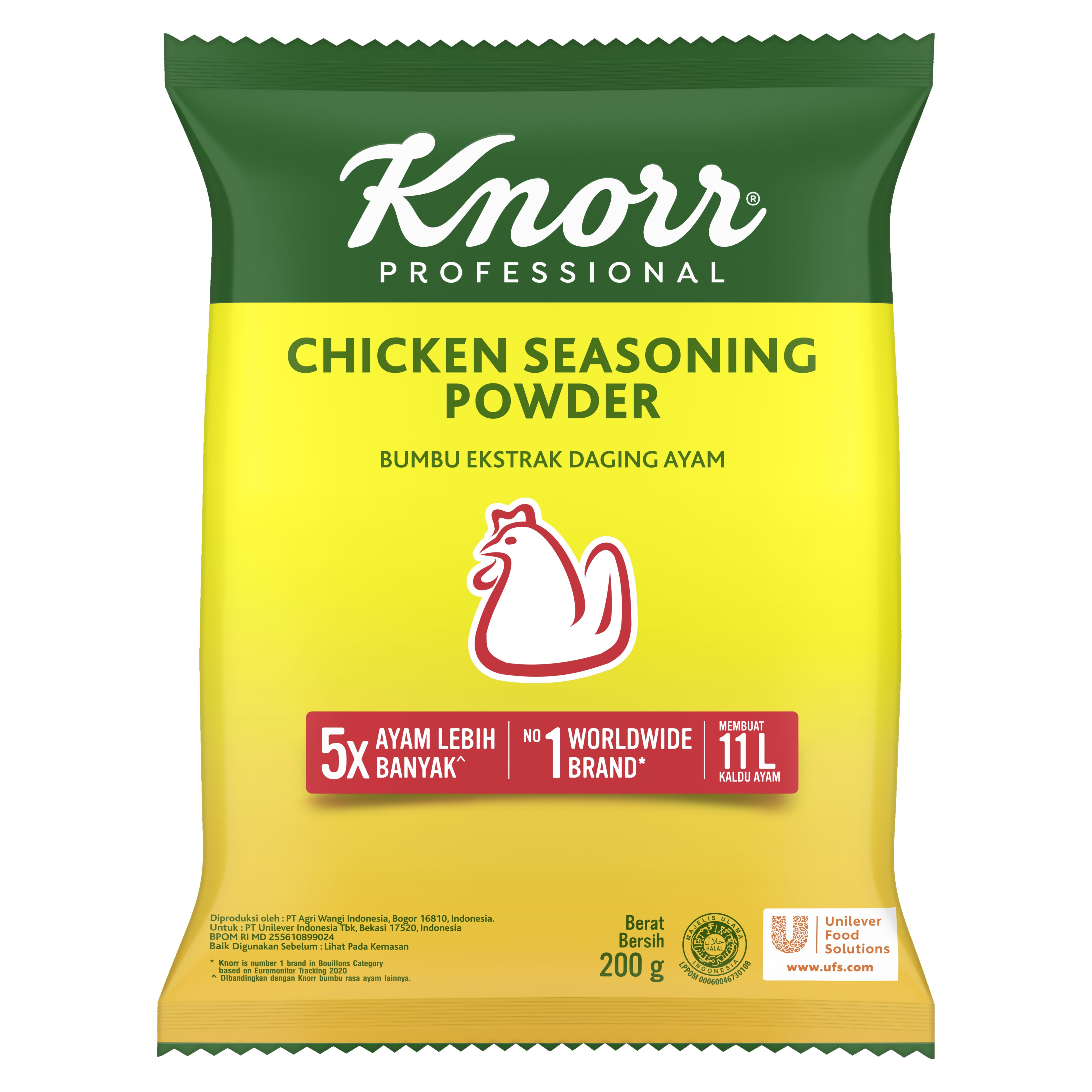 Knorr Bumbu Rasa Ayam Refill 200 g - Knorr Chicken Powder, dengan ekstrak daging ayam asli akan memperkuat rasa hidangan secara keseluruhan