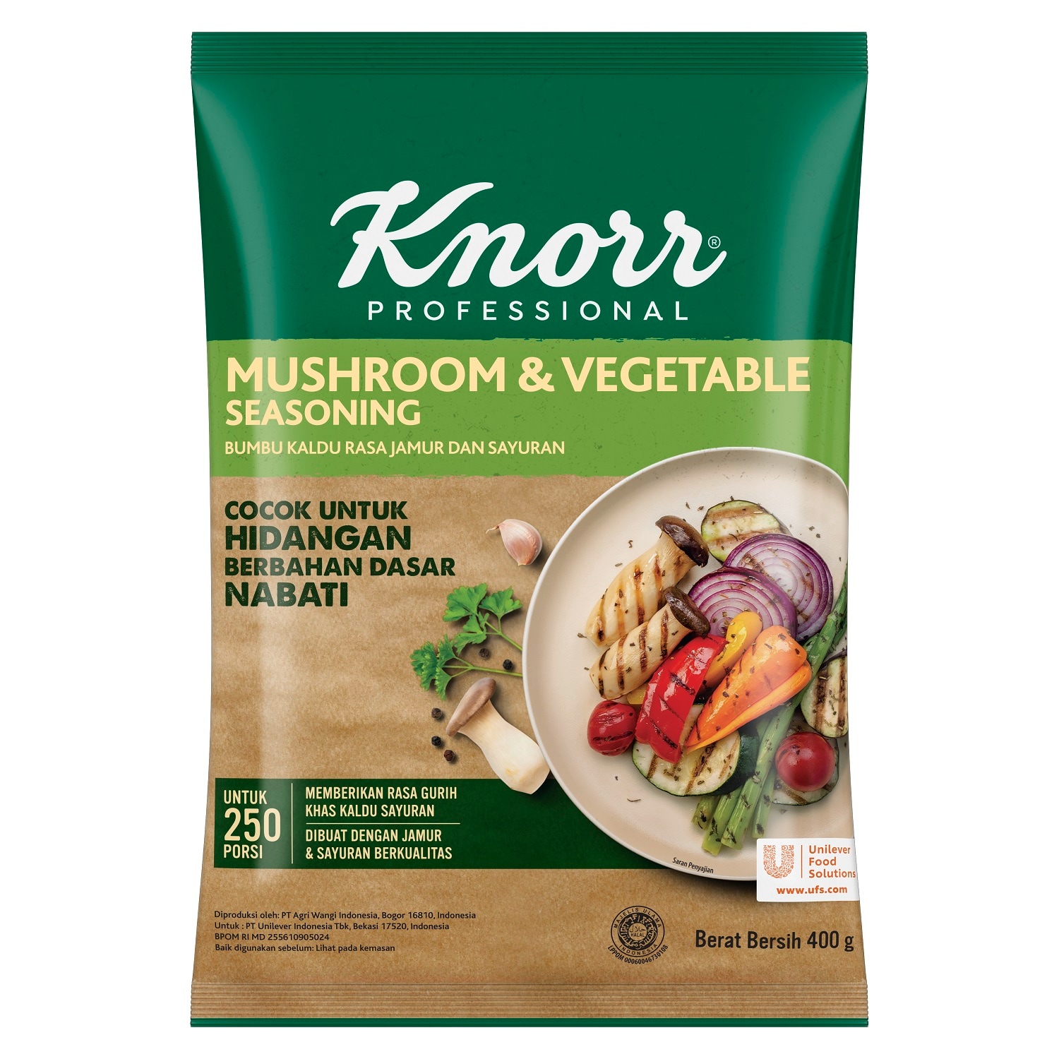 Knorr Kaldu Rasa Jamur dan Sayuran 400 g - Knorr Mushroom & Vegetable Seasoning, bumbu yang dapat memberi rasa umami alami khas jamur dan kaldu sayuran tanpa tambahan MSG untuk hidangan Anda yang sehat dan lezat