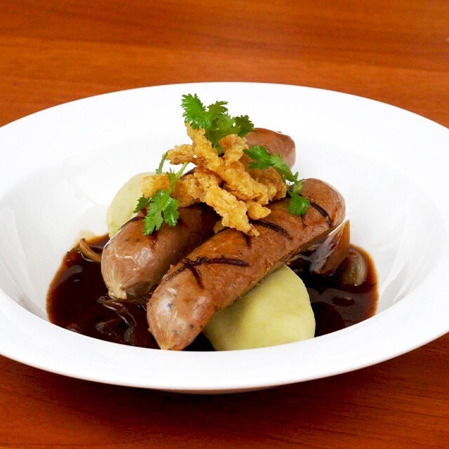 Banger and Mash, Onion-Thyme Teriyaki Demi-Glace