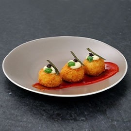 Beef Chorizo and Manchego Croquettes with Gochujang-Tom Yam Mayo