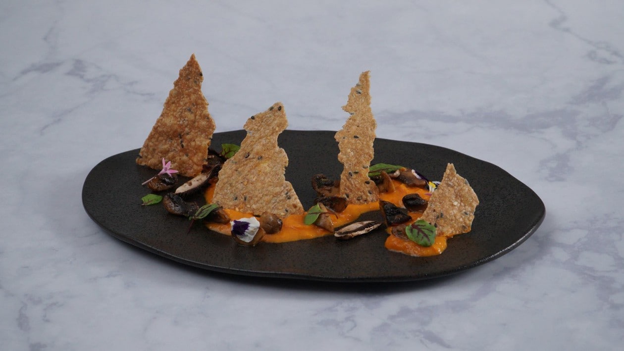 Deconstructed Caldereta with Shiitake Mushrooms and Sesame Spelt