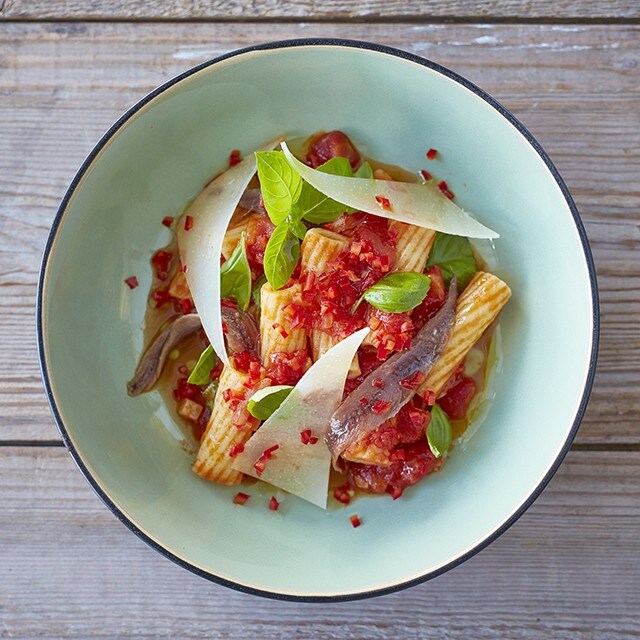 Pasta Arrabiata with Anchovies and Pecorino