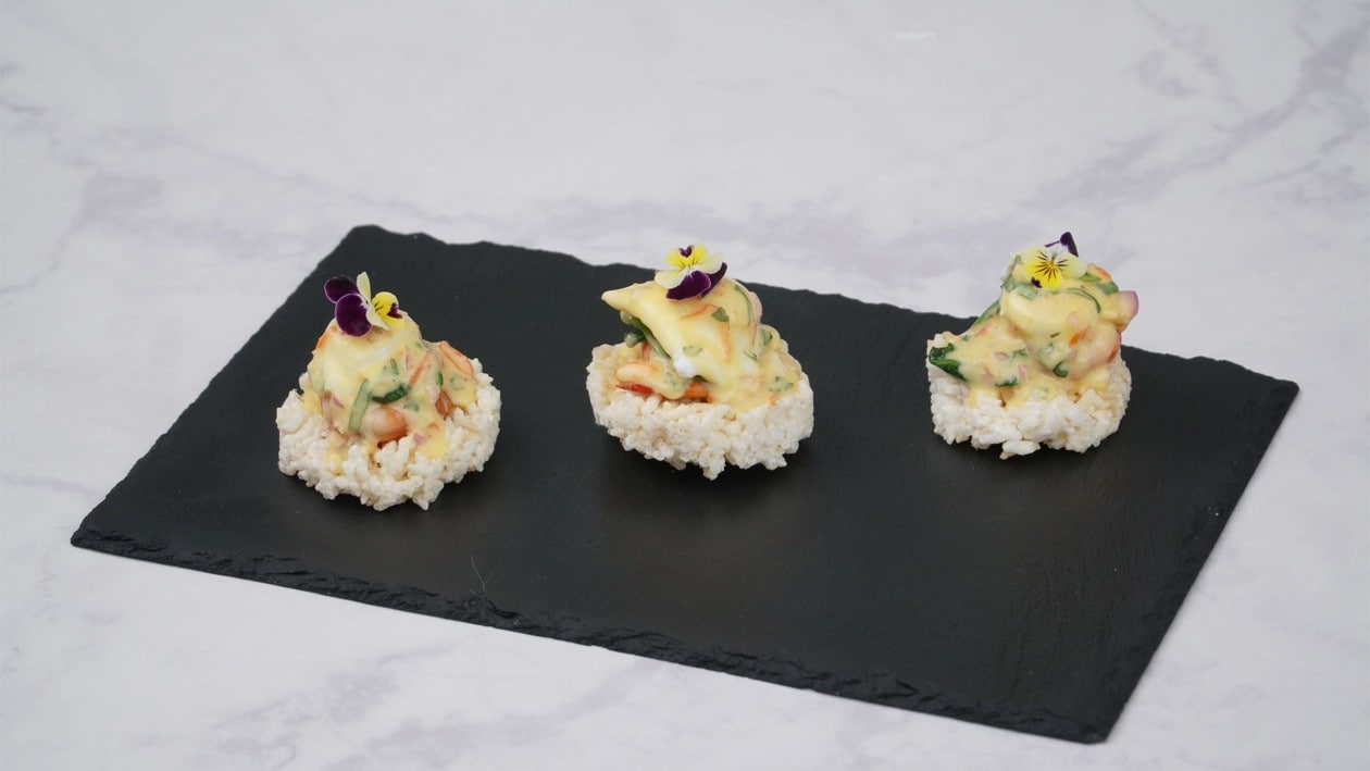 Poached Egg with Pan Fried Shrimp and Thai Chili Hollandaise