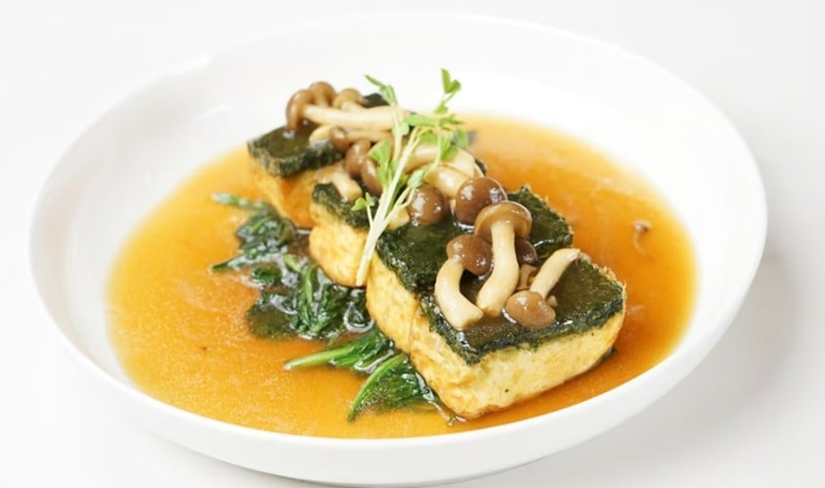 Egg Tofu Spinach Saus Shimeji Egg Tofu Spinach Saus Shimeji